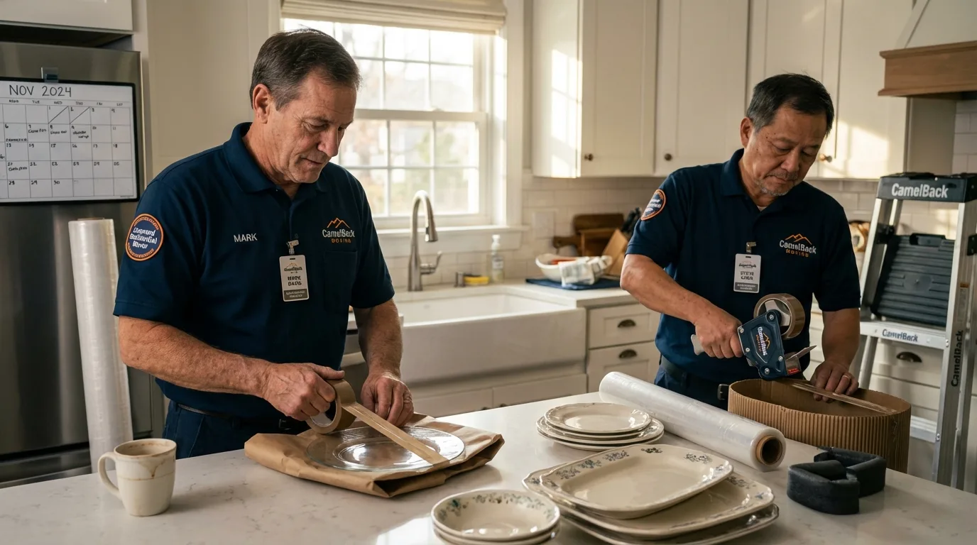 Professional crew packing kitchen dishware in Granite Quarry, NC
